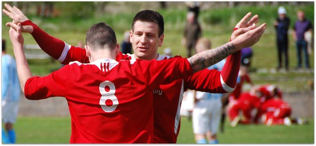 Celebrating Gus's winner