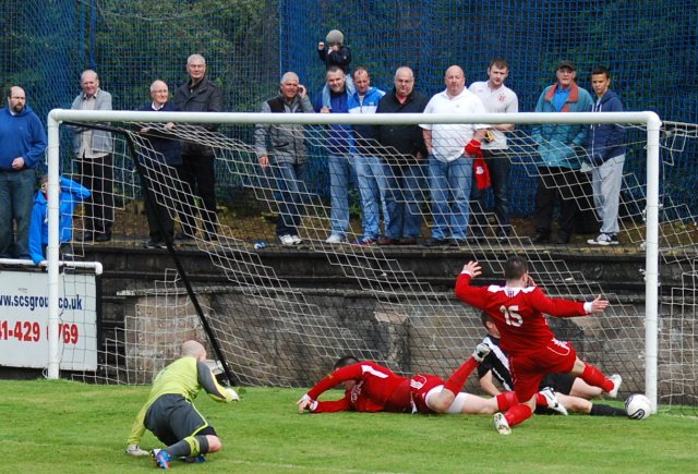 Gareth Campbell goes close