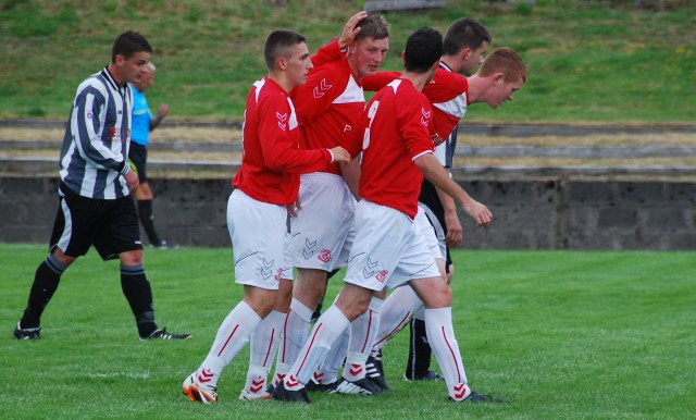 Celebrations after Scott Adam makes it 2-0 