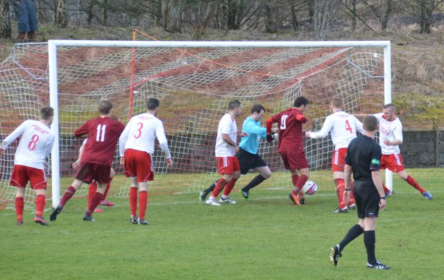Gary McStay foiled by Brian McGarrity and Alan Cairns